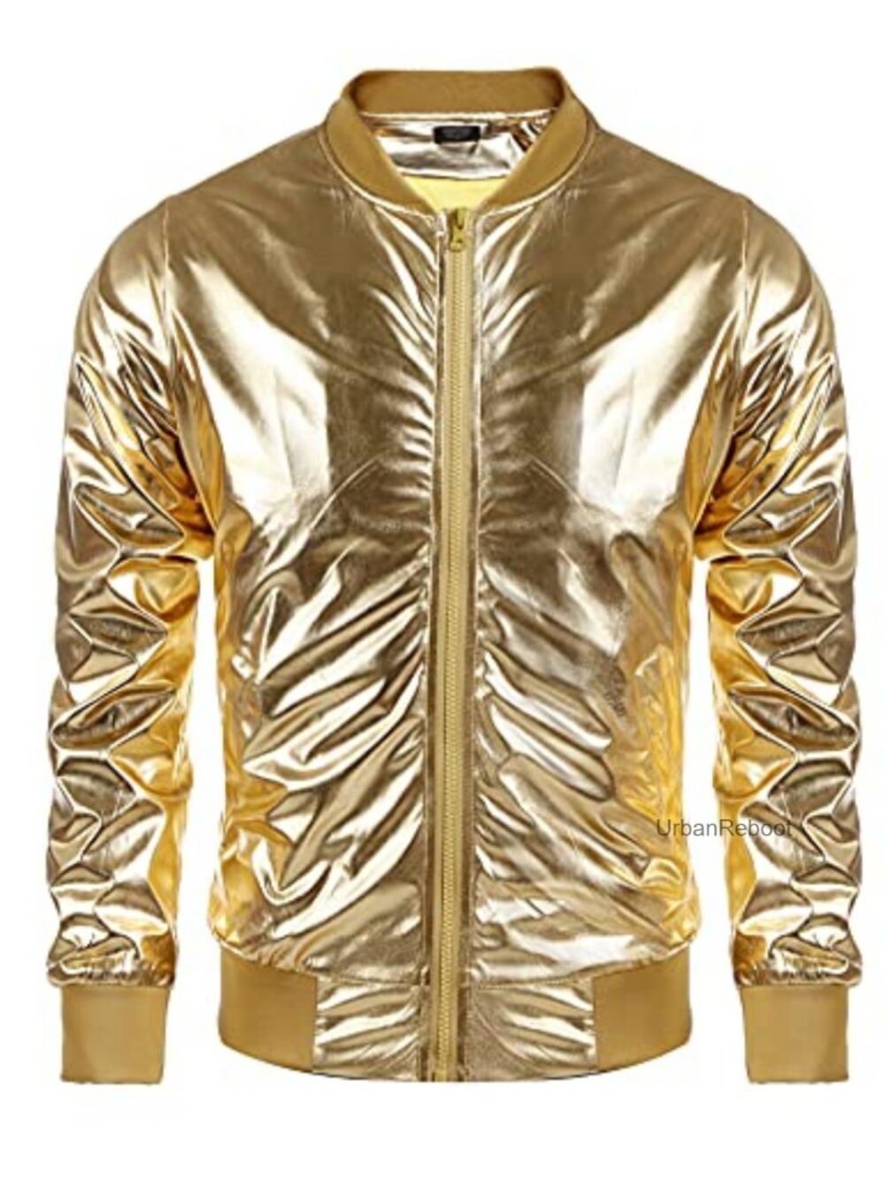 Mens Metallic Bomber Varsity Jacket Disco Party Costume Slim Fit Lightweight